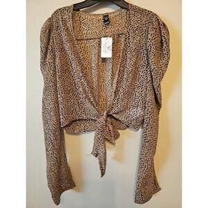 Windsor Women's Sassy Style Leopard‎ Long-Sleeves Tie-Front Top